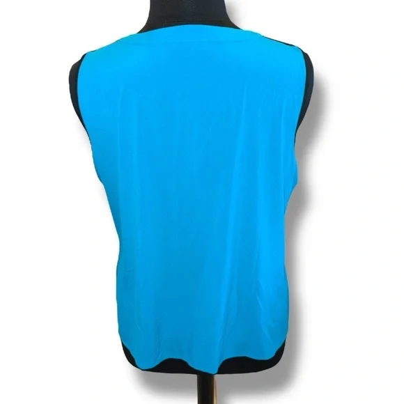 CALVIN KLEIN Split V-Neck Trim Sleeveless Top Tank - Teal Plus 1X - Picture 4 of 12